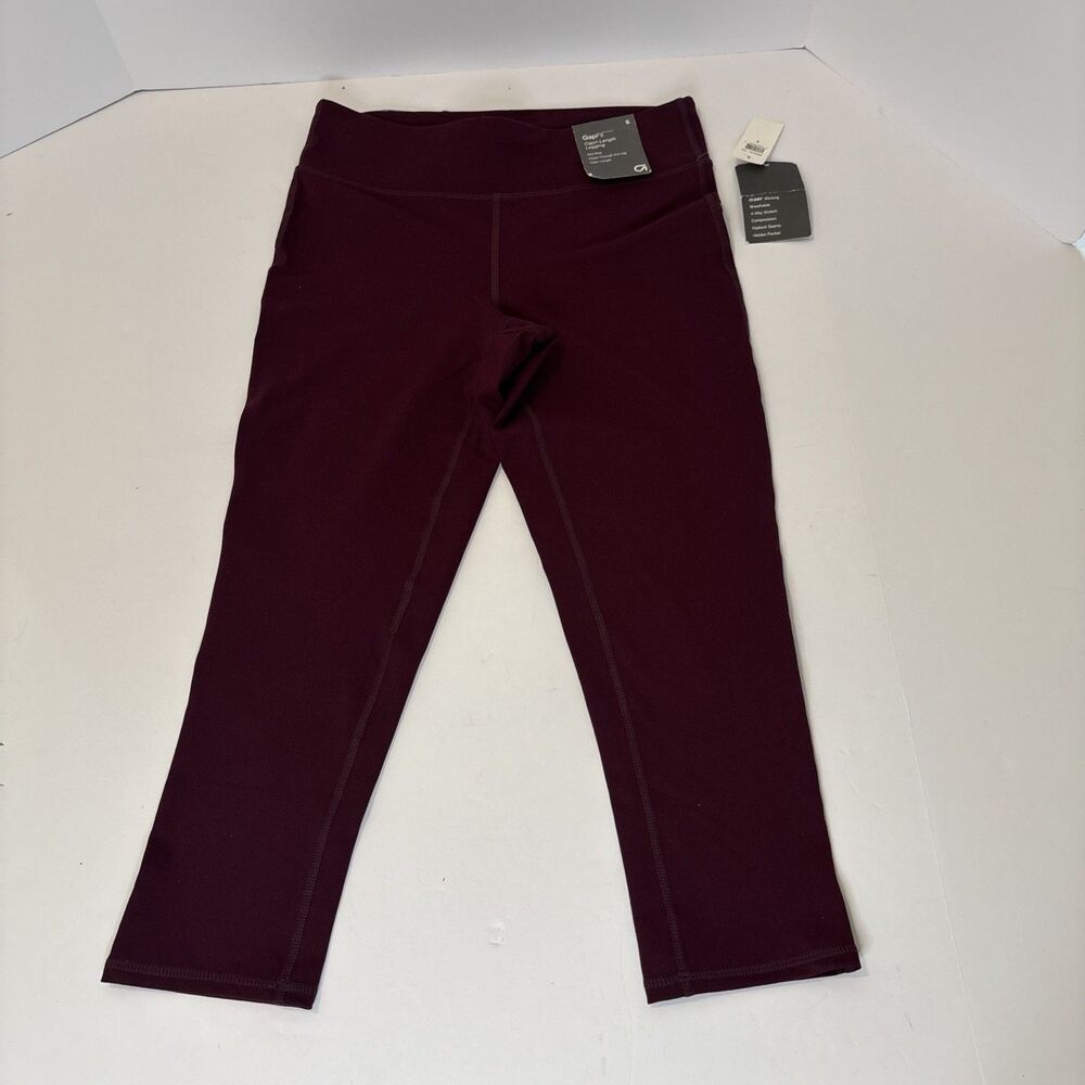 Gap Fit Leggings S Maroon Capri Cutout Stretch Workout Mid Rise Stretch Gym
